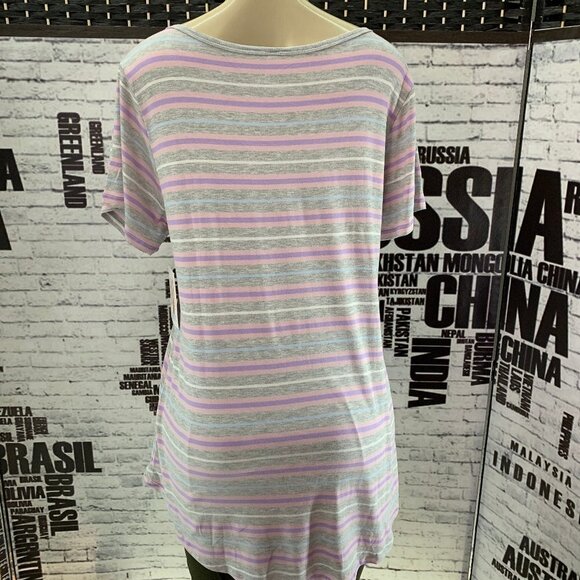 LulaRoe Pink/Gray Striped Short Sleeve Top - Picture 4 of 6